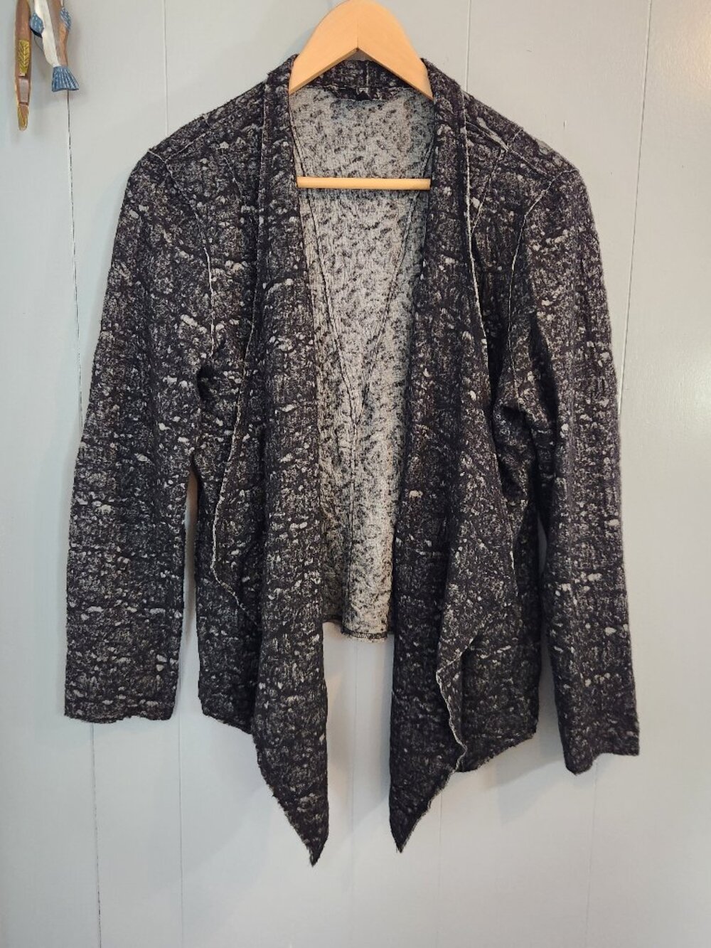 Eileen Fisher wool black white speckled open front cardigan